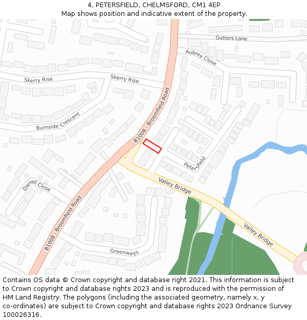 4, PETERSFIELD, CHELMSFORD, CM1 4EP: Location map and indicative extent of plot