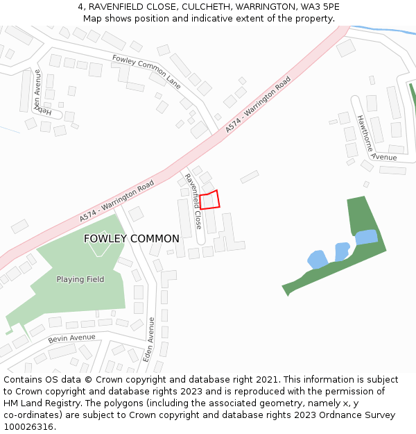 4, RAVENFIELD CLOSE, CULCHETH, WARRINGTON, WA3 5PE: Location map and indicative extent of plot