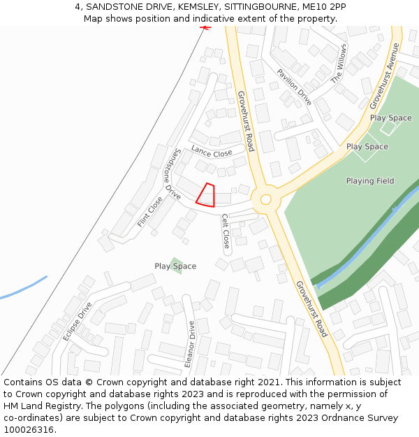 4, SANDSTONE DRIVE, KEMSLEY, SITTINGBOURNE, ME10 2PP: Location map and indicative extent of plot