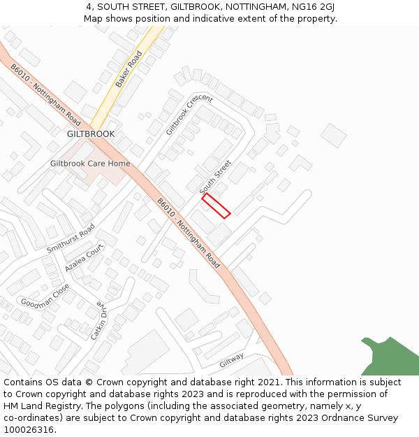 4, SOUTH STREET, GILTBROOK, NOTTINGHAM, NG16 2GJ: Location map and indicative extent of plot