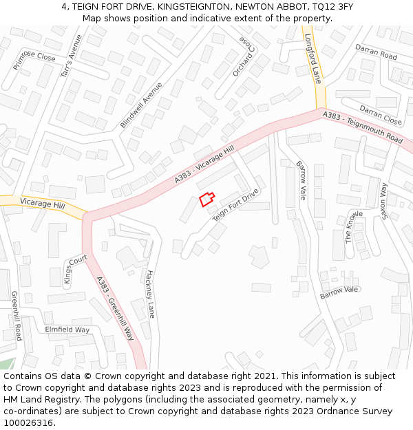 4, TEIGN FORT DRIVE, KINGSTEIGNTON, NEWTON ABBOT, TQ12 3FY: Location map and indicative extent of plot