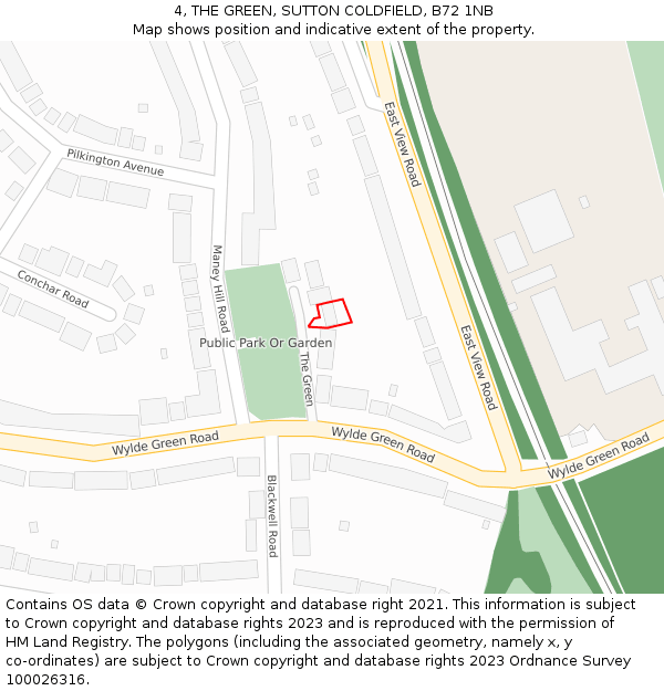 4, THE GREEN, SUTTON COLDFIELD, B72 1NB: Location map and indicative extent of plot