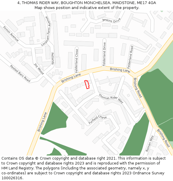 4, THOMAS RIDER WAY, BOUGHTON MONCHELSEA, MAIDSTONE, ME17 4GA: Location map and indicative extent of plot