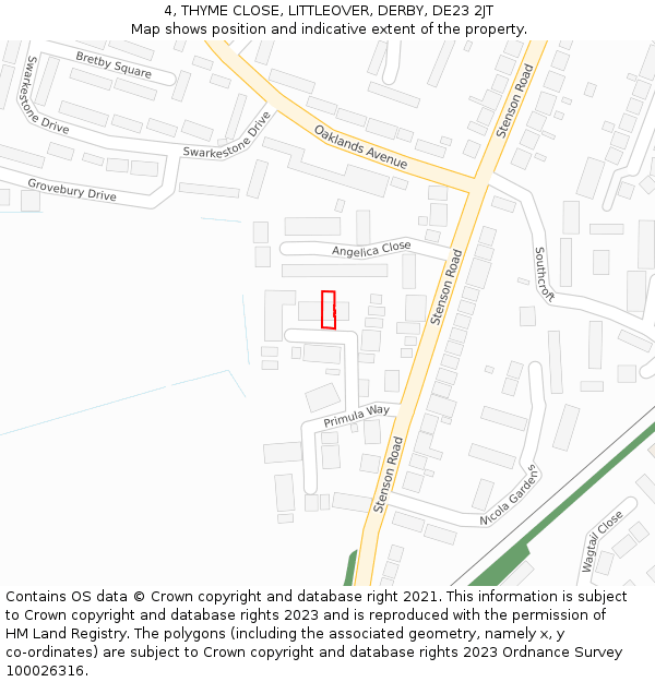 4, THYME CLOSE, LITTLEOVER, DERBY, DE23 2JT: Location map and indicative extent of plot