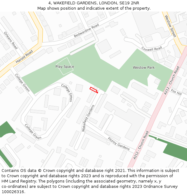 4, WAKEFIELD GARDENS, LONDON, SE19 2NR: Location map and indicative extent of plot