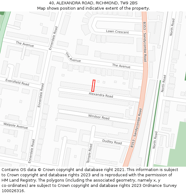 40, ALEXANDRA ROAD, RICHMOND, TW9 2BS: Location map and indicative extent of plot