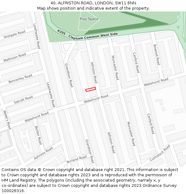 40, ALFRISTON ROAD, LONDON, SW11 6NN: Location map and indicative extent of plot