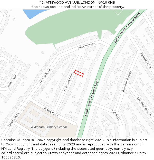 40, ATTEWOOD AVENUE, LONDON, NW10 0HB: Location map and indicative extent of plot