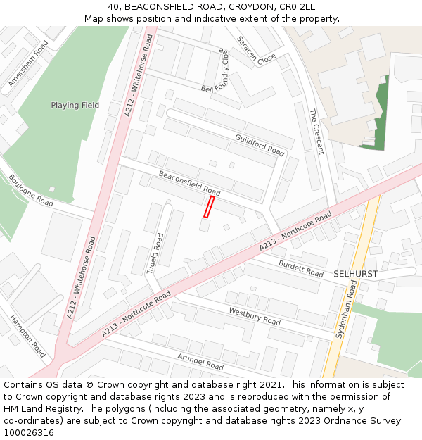 40, BEACONSFIELD ROAD, CROYDON, CR0 2LL: Location map and indicative extent of plot