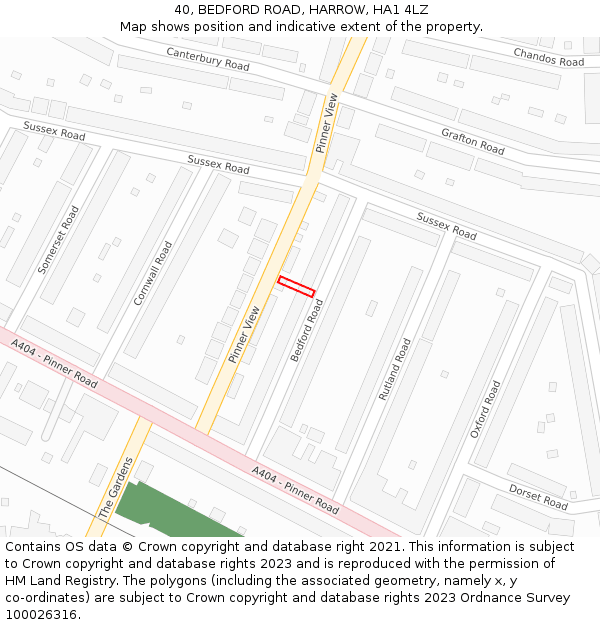 40, BEDFORD ROAD, HARROW, HA1 4LZ: Location map and indicative extent of plot