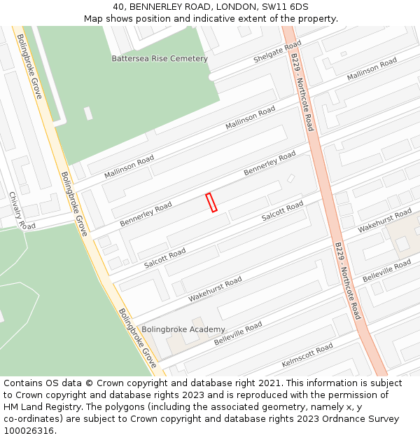 40, BENNERLEY ROAD, LONDON, SW11 6DS: Location map and indicative extent of plot