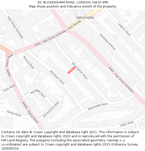40, BUCKINGHAM ROAD, LONDON, NW10 4RR: Location map and indicative extent of plot