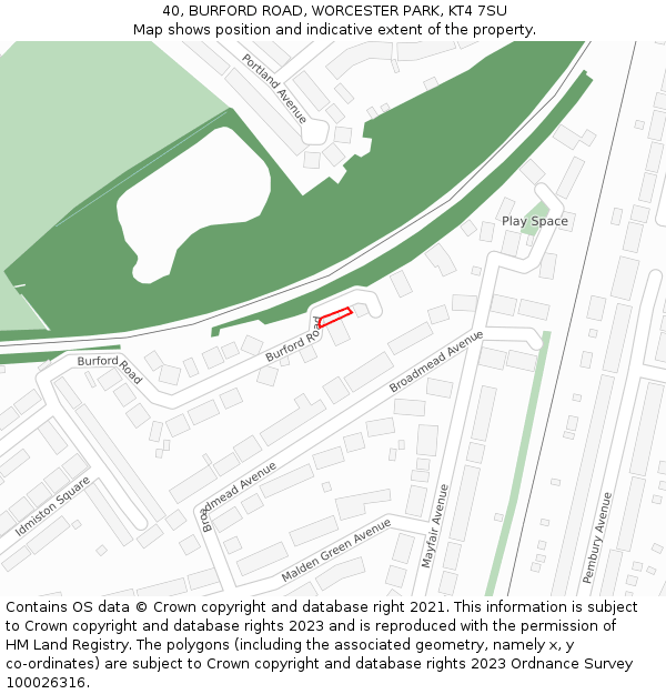 40, BURFORD ROAD, WORCESTER PARK, KT4 7SU: Location map and indicative extent of plot