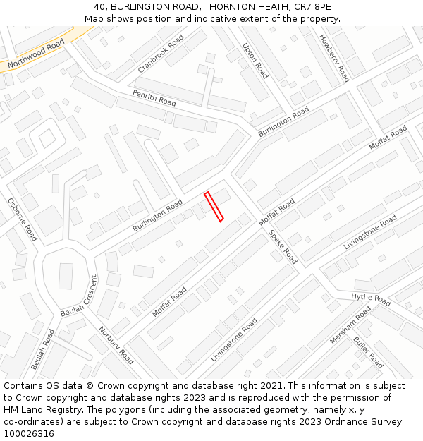 40, BURLINGTON ROAD, THORNTON HEATH, CR7 8PE: Location map and indicative extent of plot
