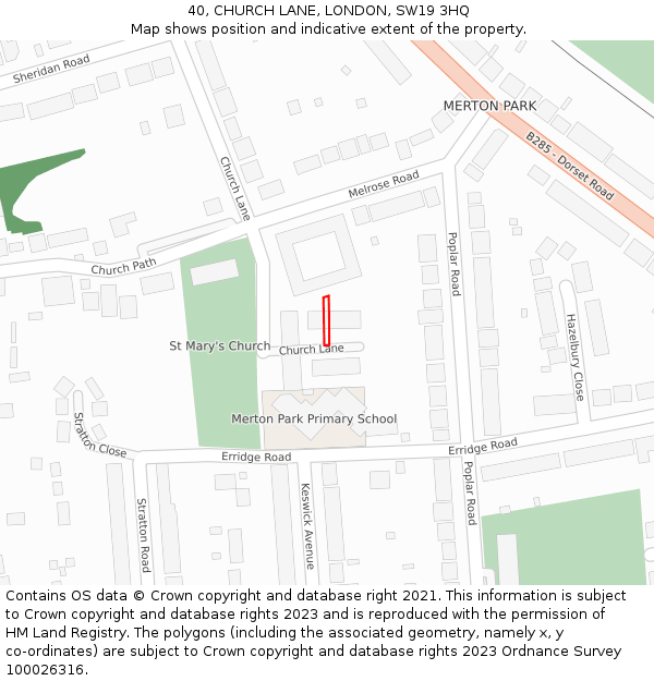 40, CHURCH LANE, LONDON, SW19 3HQ: Location map and indicative extent of plot
