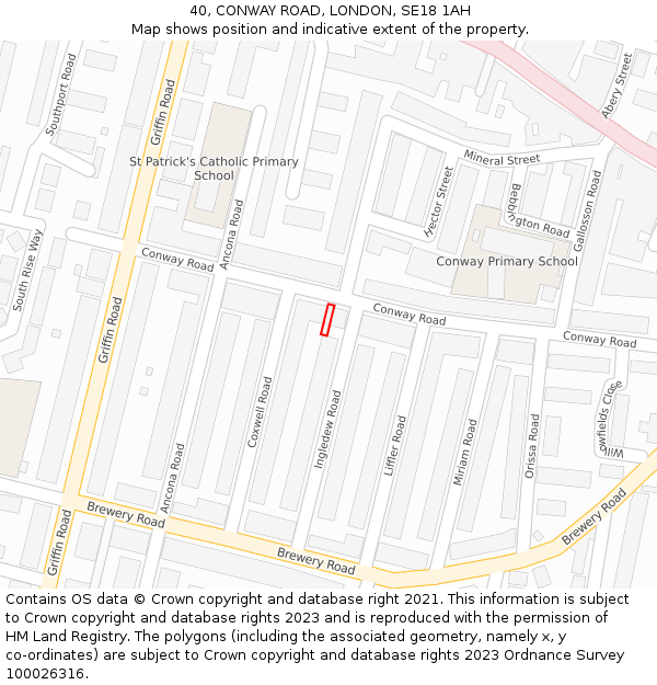 40, CONWAY ROAD, LONDON, SE18 1AH: Location map and indicative extent of plot