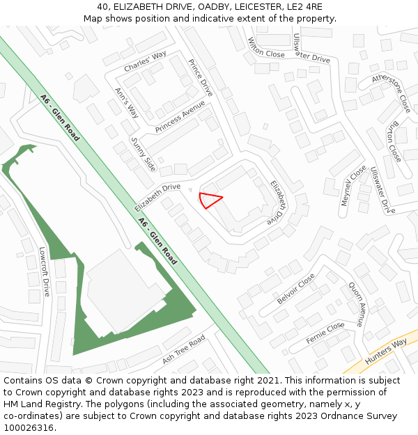40, ELIZABETH DRIVE, OADBY, LEICESTER, LE2 4RE: Location map and indicative extent of plot