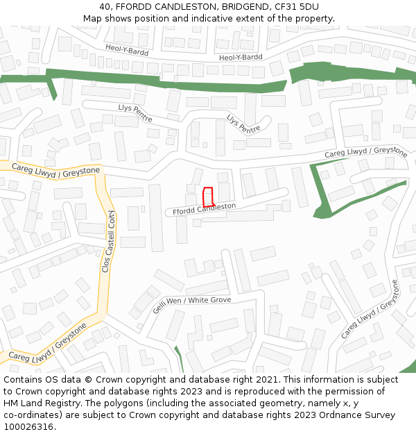 40, FFORDD CANDLESTON, BRIDGEND, CF31 5DU: Location map and indicative extent of plot