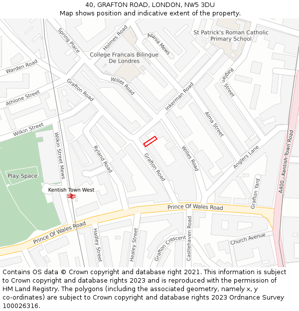 40, GRAFTON ROAD, LONDON, NW5 3DU: Location map and indicative extent of plot