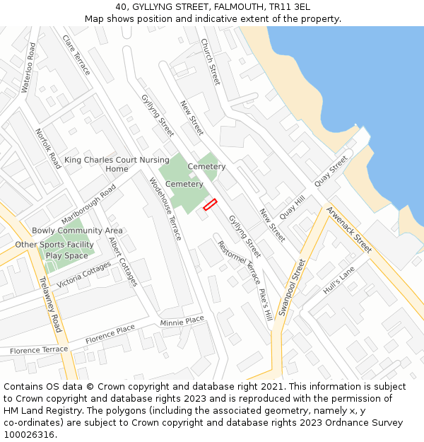 40, GYLLYNG STREET, FALMOUTH, TR11 3EL: Location map and indicative extent of plot