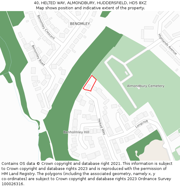 40, HELTED WAY, ALMONDBURY, HUDDERSFIELD, HD5 8XZ: Location map and indicative extent of plot