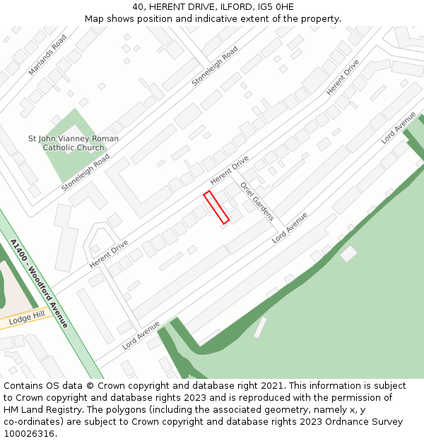 40, HERENT DRIVE, ILFORD, IG5 0HE: Location map and indicative extent of plot