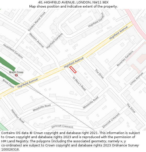 40, HIGHFIELD AVENUE, LONDON, NW11 9EX: Location map and indicative extent of plot