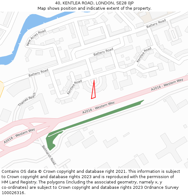 40, KENTLEA ROAD, LONDON, SE28 0JP: Location map and indicative extent of plot
