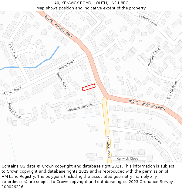 40, KENWICK ROAD, LOUTH, LN11 8EG: Location map and indicative extent of plot
