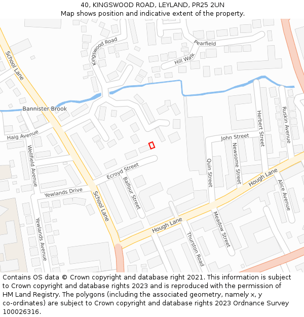 40, KINGSWOOD ROAD, LEYLAND, PR25 2UN: Location map and indicative extent of plot
