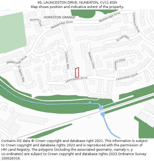 40, LAUNCESTON DRIVE, NUNEATON, CV11 6GN: Location map and indicative extent of plot