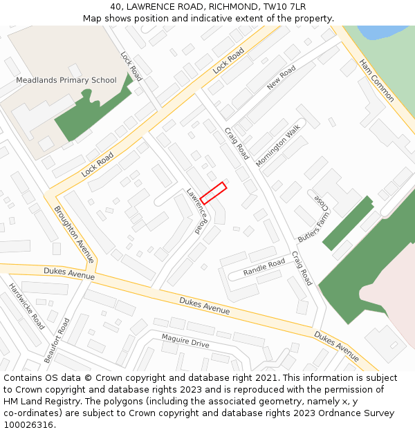 40, LAWRENCE ROAD, RICHMOND, TW10 7LR: Location map and indicative extent of plot