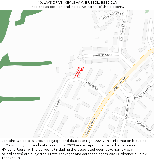 40, LAYS DRIVE, KEYNSHAM, BRISTOL, BS31 2LA: Location map and indicative extent of plot