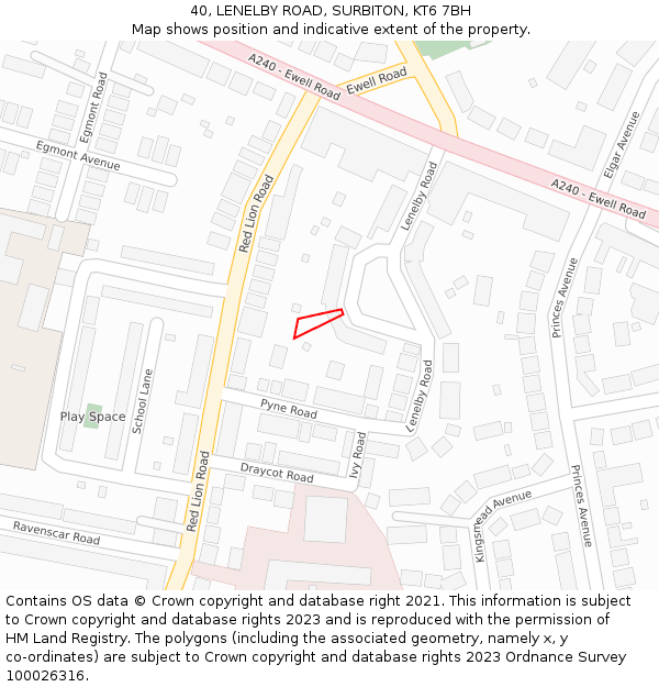 40, LENELBY ROAD, SURBITON, KT6 7BH: Location map and indicative extent of plot