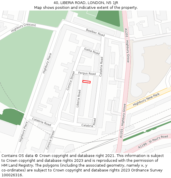 40, LIBERIA ROAD, LONDON, N5 1JR: Location map and indicative extent of plot