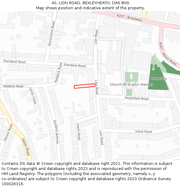 40, LION ROAD, BEXLEYHEATH, DA6 8NS: Location map and indicative extent of plot