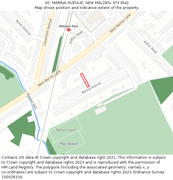 40, MARINA AVENUE, NEW MALDEN, KT3 6NQ: Location map and indicative extent of plot