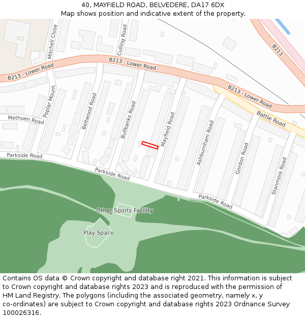 40, MAYFIELD ROAD, BELVEDERE, DA17 6DX: Location map and indicative extent of plot