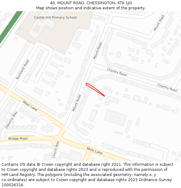 40, MOUNT ROAD, CHESSINGTON, KT9 1JG: Location map and indicative extent of plot