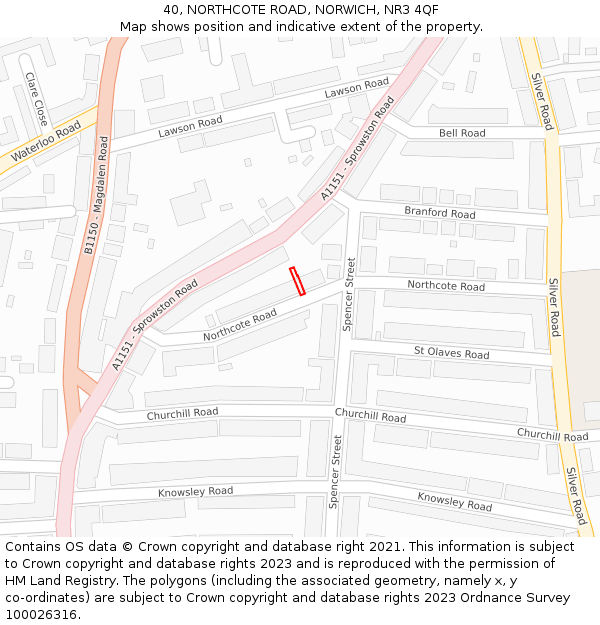 40, NORTHCOTE ROAD, NORWICH, NR3 4QF: Location map and indicative extent of plot