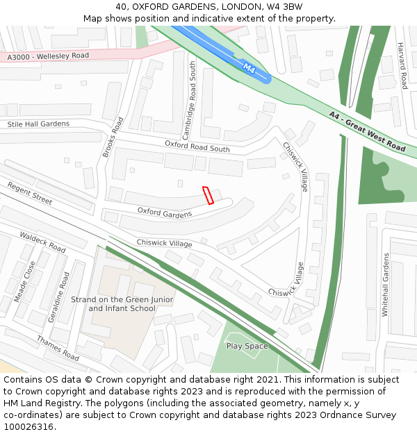 40, OXFORD GARDENS, LONDON, W4 3BW: Location map and indicative extent of plot