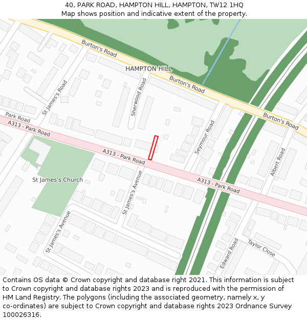 40, PARK ROAD, HAMPTON HILL, HAMPTON, TW12 1HQ: Location map and indicative extent of plot