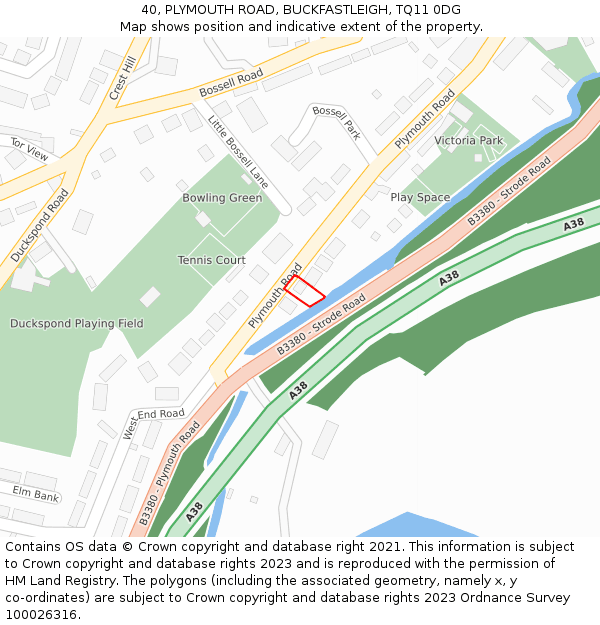 40, PLYMOUTH ROAD, BUCKFASTLEIGH, TQ11 0DG: Location map and indicative extent of plot