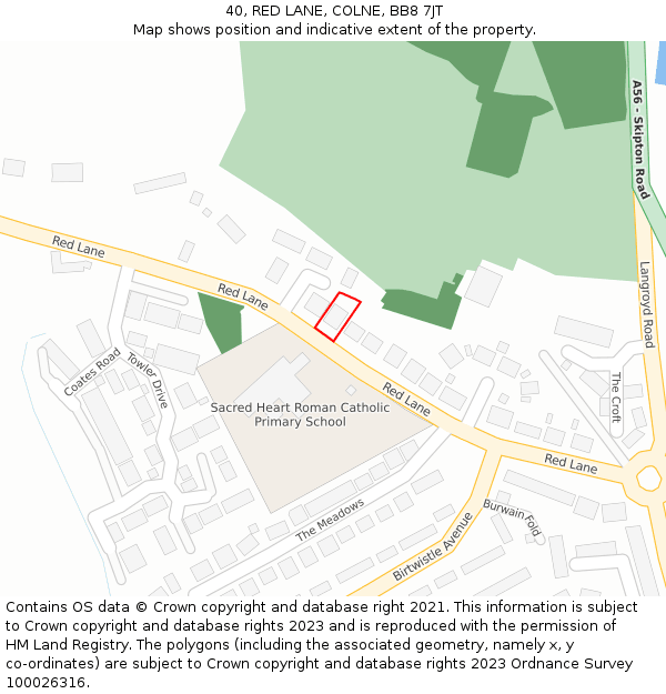 40, RED LANE, COLNE, BB8 7JT: Location map and indicative extent of plot