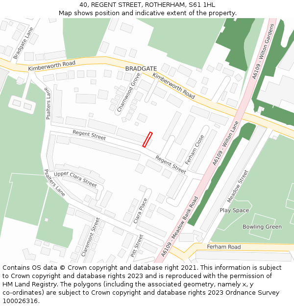 40, REGENT STREET, ROTHERHAM, S61 1HL: Location map and indicative extent of plot