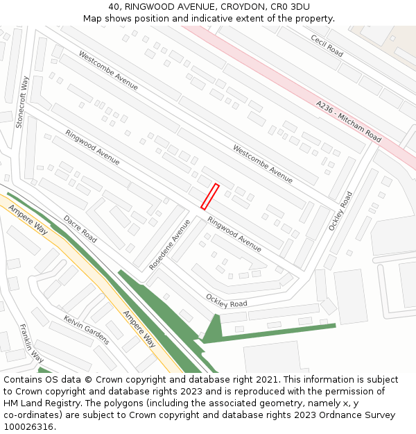 40, RINGWOOD AVENUE, CROYDON, CR0 3DU: Location map and indicative extent of plot