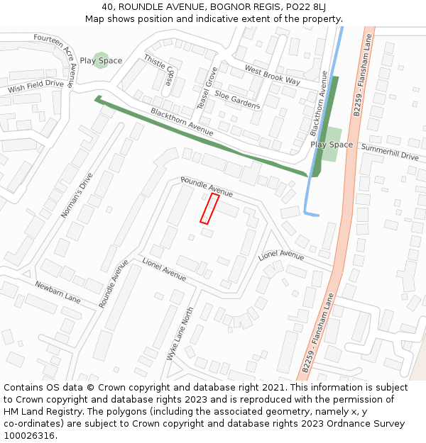 40, ROUNDLE AVENUE, BOGNOR REGIS, PO22 8LJ: Location map and indicative extent of plot
