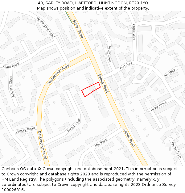 40, SAPLEY ROAD, HARTFORD, HUNTINGDON, PE29 1YQ: Location map and indicative extent of plot