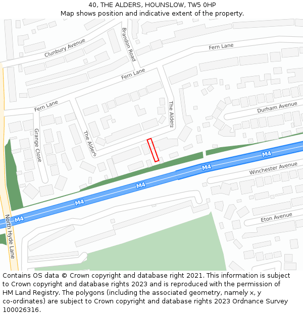 40, THE ALDERS, HOUNSLOW, TW5 0HP: Location map and indicative extent of plot