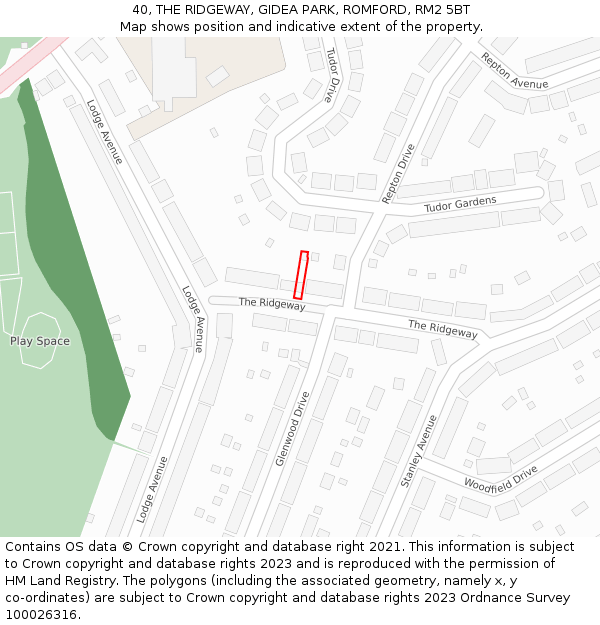 40, THE RIDGEWAY, GIDEA PARK, ROMFORD, RM2 5BT: Location map and indicative extent of plot